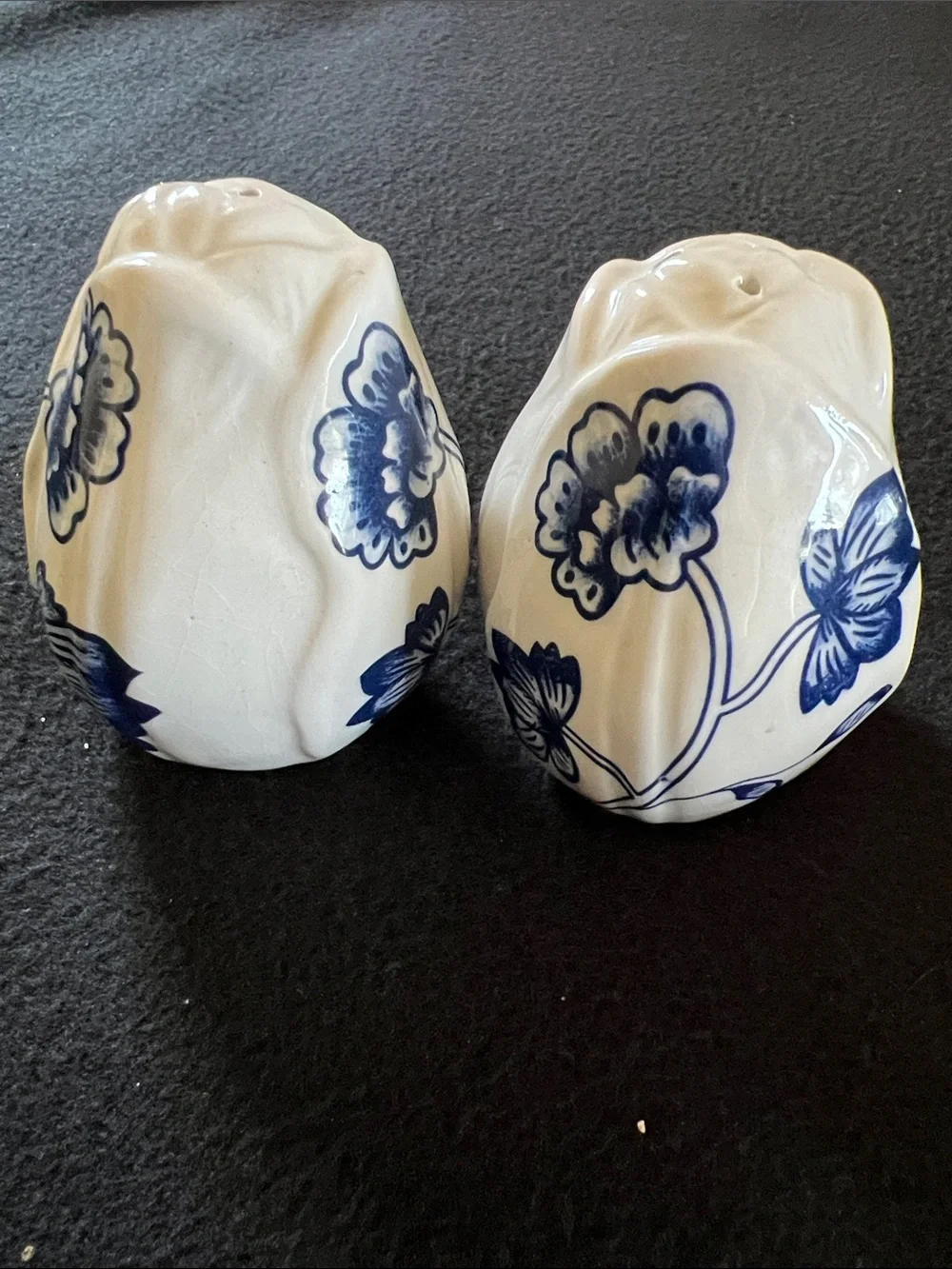 White and Blue Floral Ceramic Salt and Pepper Shaker Set